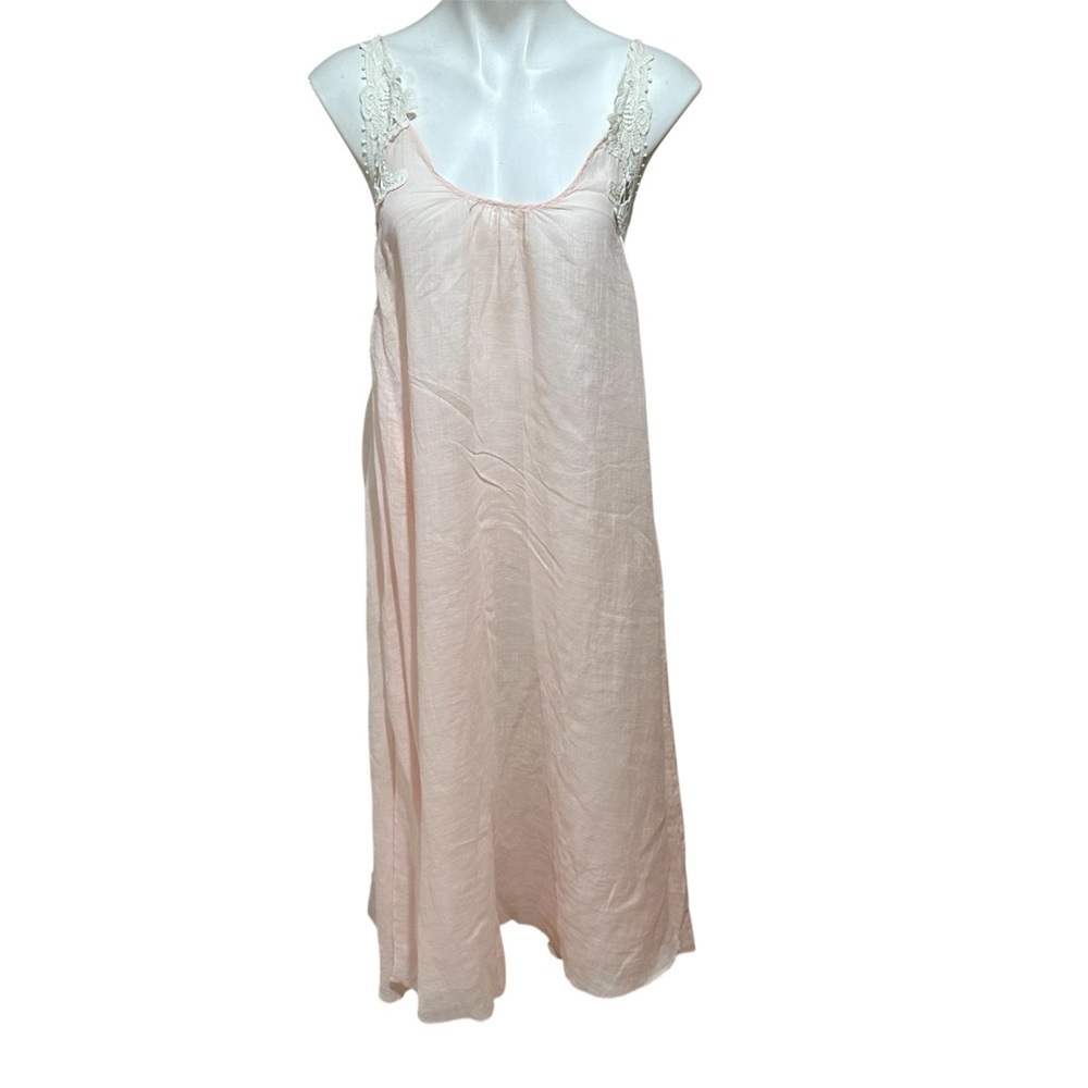 Elegant Pinkl linen Lace Trim Sleepwear
